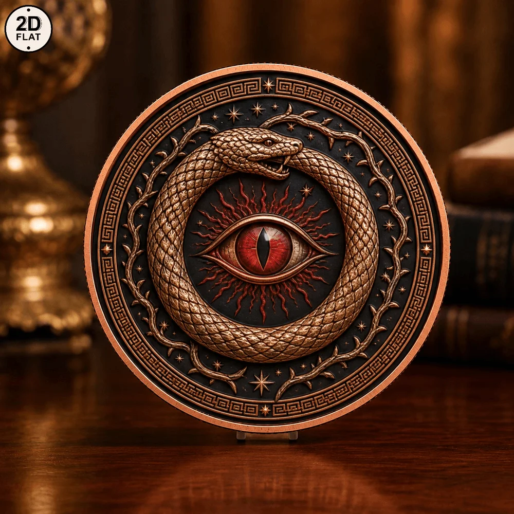 1pc Ouroboros Snake All Seeing Eye 1oz .999 Fine Copper Challenge Coin 2D Mystic Occult Collectible Medal Mythology Fans Gifts