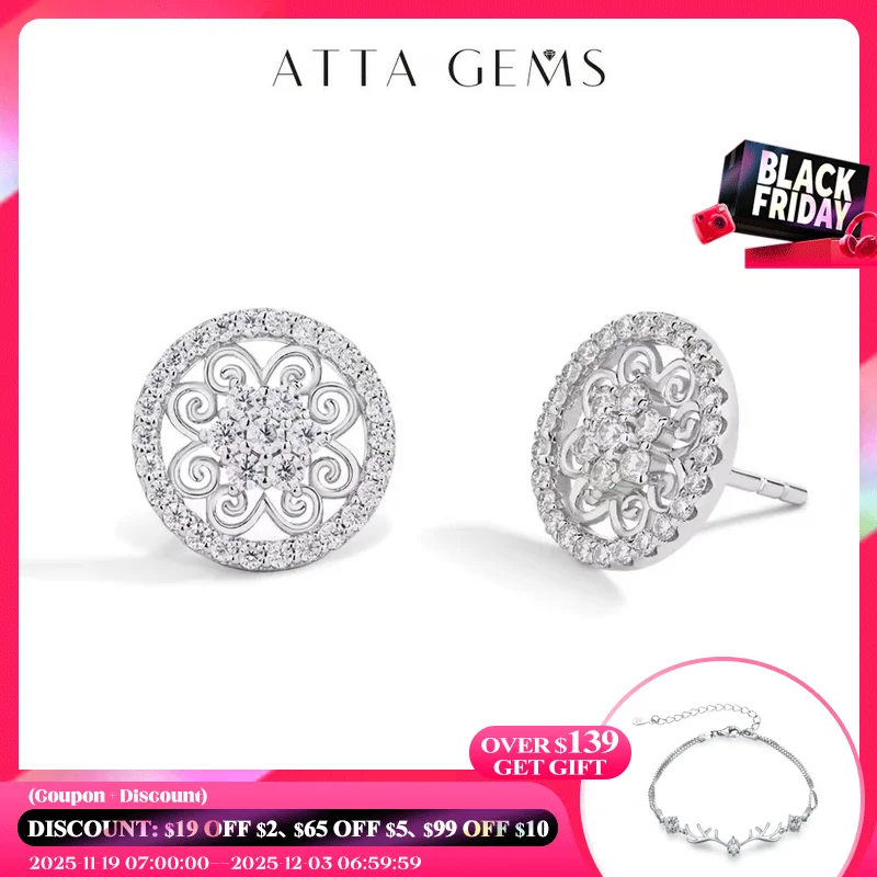 

ATTAGEMS Sparkling Moissanite Earrings for Women D VVS1 Color Pass Diamond Test Solid S925 Sterling Silver Wedding Jewelry Gift