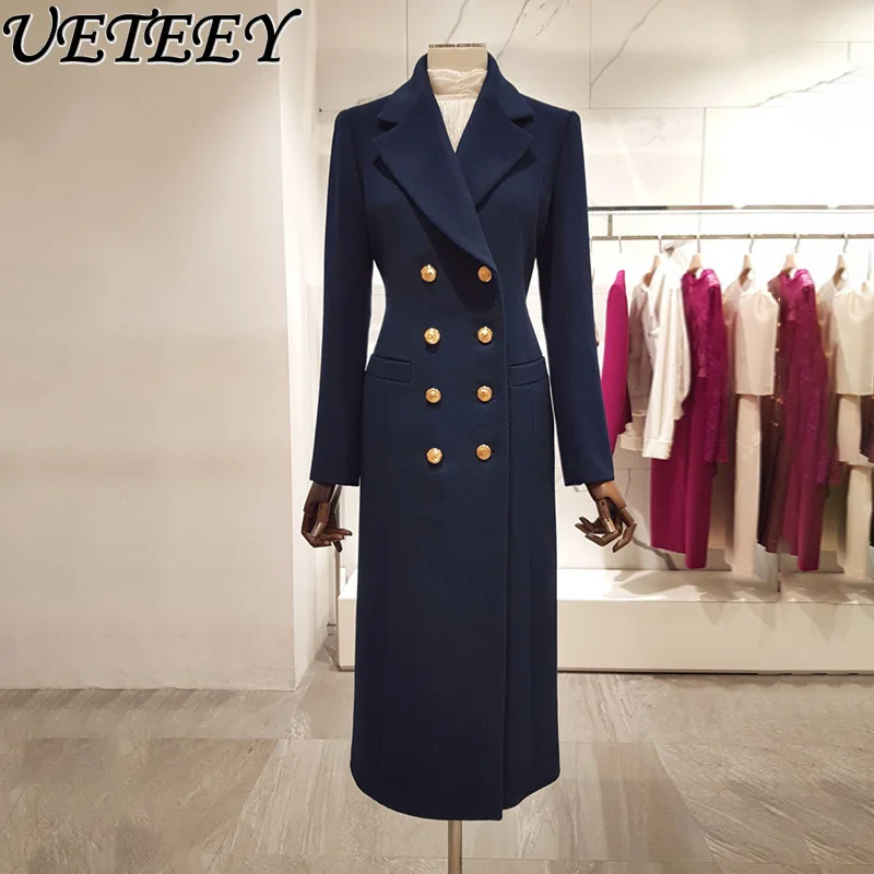 2023 Winter New Suit Woolen Coat Women\'s Slim Double-Brewed Mid-Length Over-the-Knee Temperature Comment Cashmere Overcoat Lady