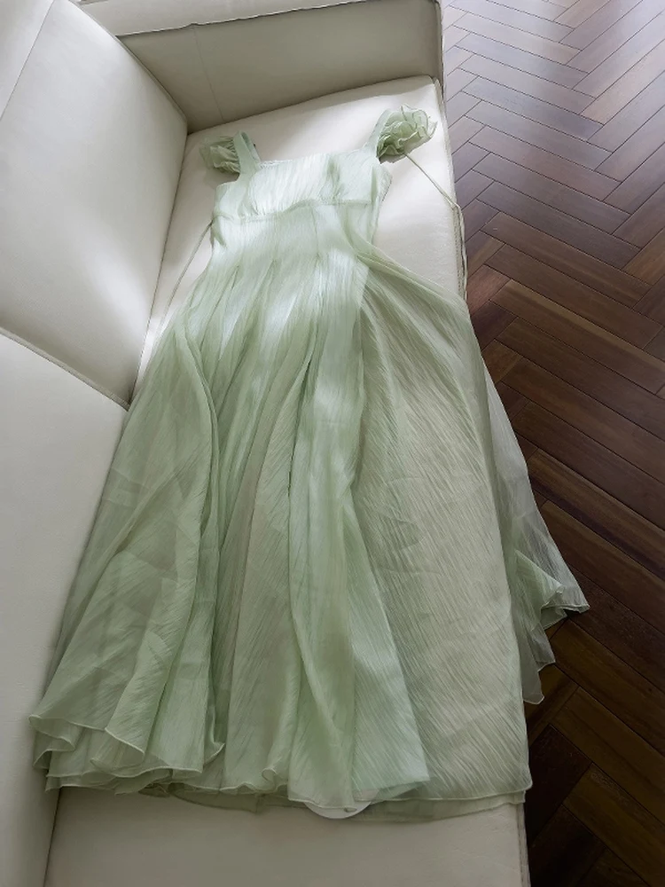 

Romantic Ele Slimming Midi Dres Mint een Skirt Dres Zipper Sle Retro Sle Fly Sves A-Line Skirt Dres