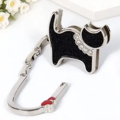 

Folding Handbag Hook Hanger Holder 10Cm Extended Black Zinc Alloy Rhinestone Cat Pattern Portable Foldable Purse Hook For Cafe