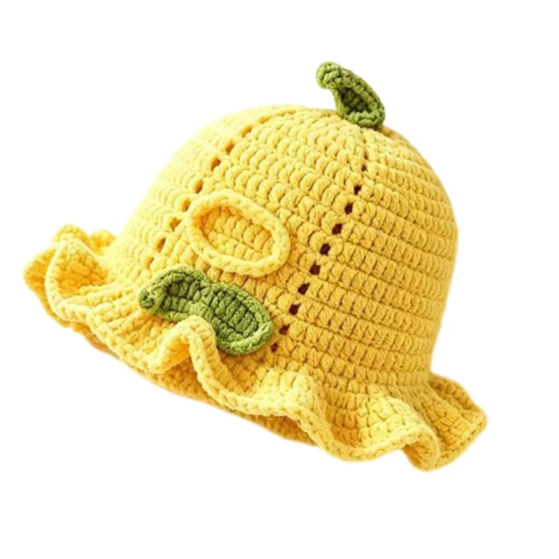 652F Crochet Yellow Bucket Hat Lemon Fisherman Hat for Travel and Walking Wear