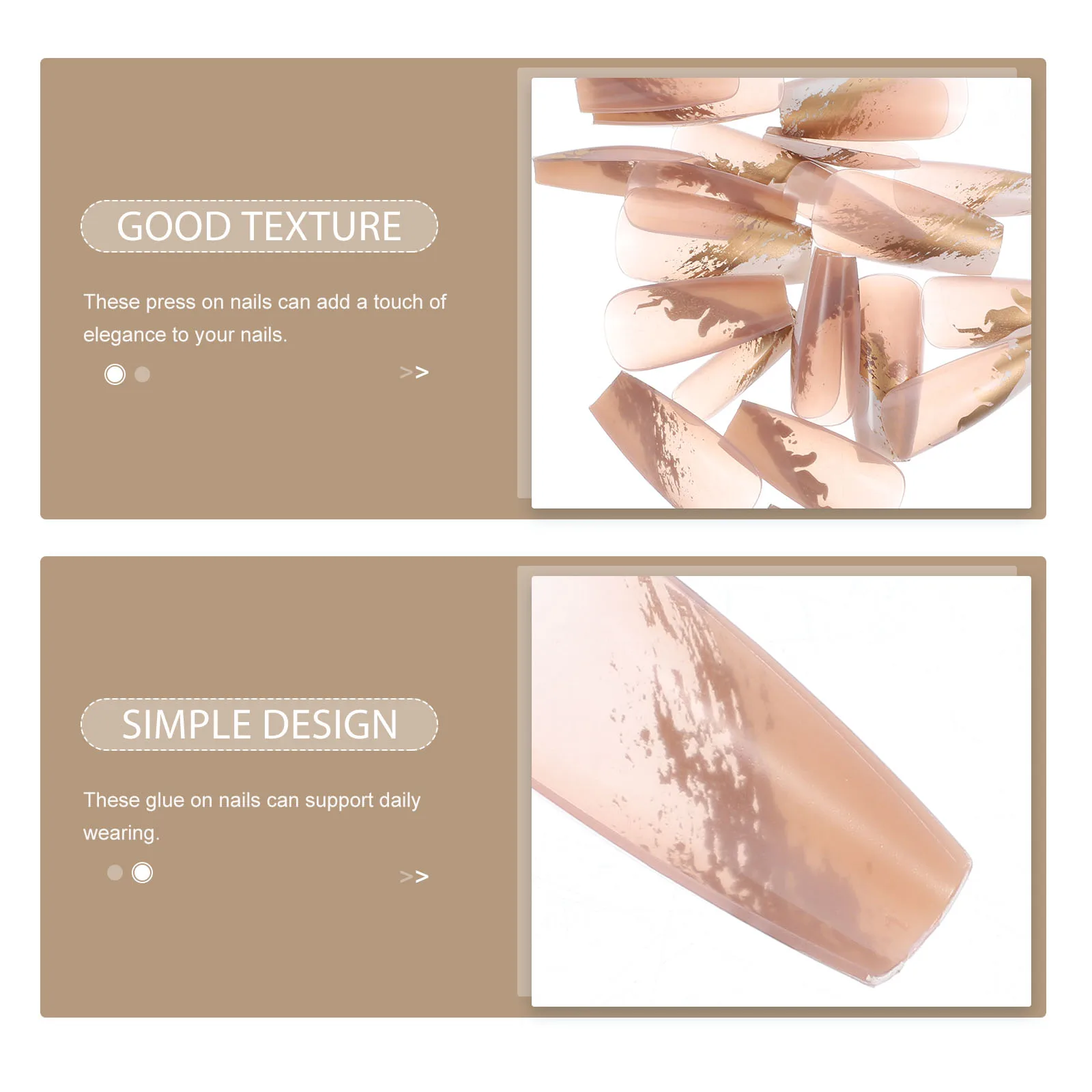 

Gold Foil Nail Art Glitter False Nails Fake for Girls Glue on Women Temperament Press