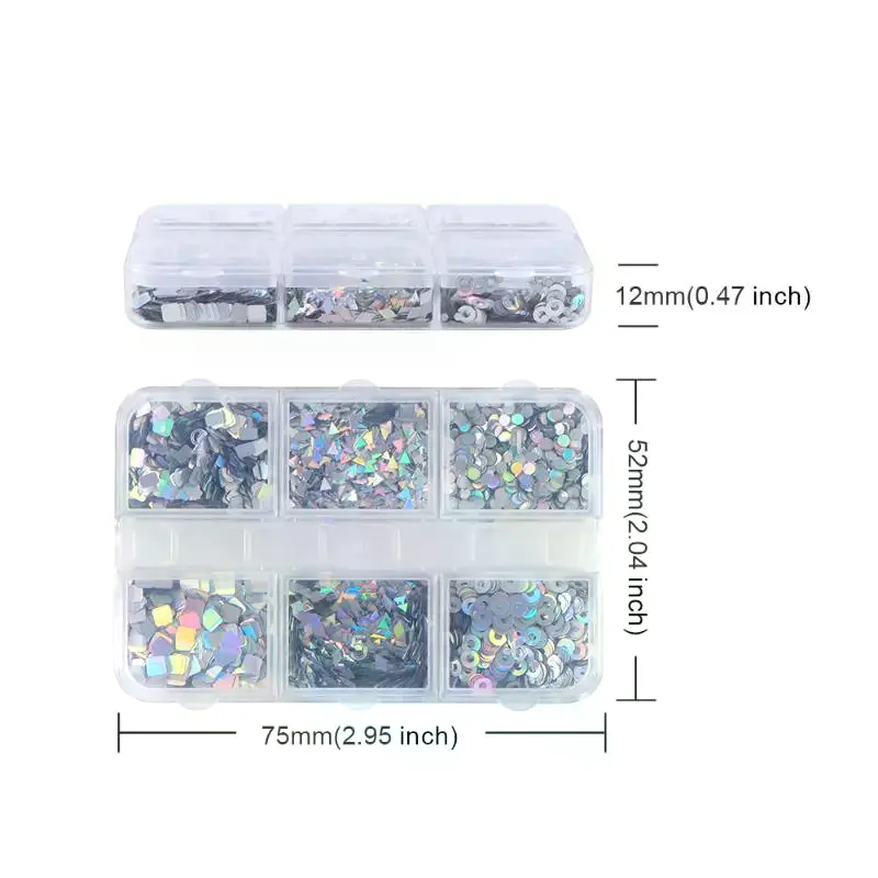 เลเซอร์ตกแต่งเล็บ 6 ช่อง ลายเรขาคณิต ประกายวิบวับ สำหรับตกแต่งเล็บ ทำเล็บ DIY อุปกรณ์ทำเล็บ