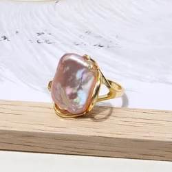 2022 Classic Retro Natural Freshwater Baroque Colorful Pearl Ring 14-19MM 14Kgold filled adjustable size Gifts for Woman  RN