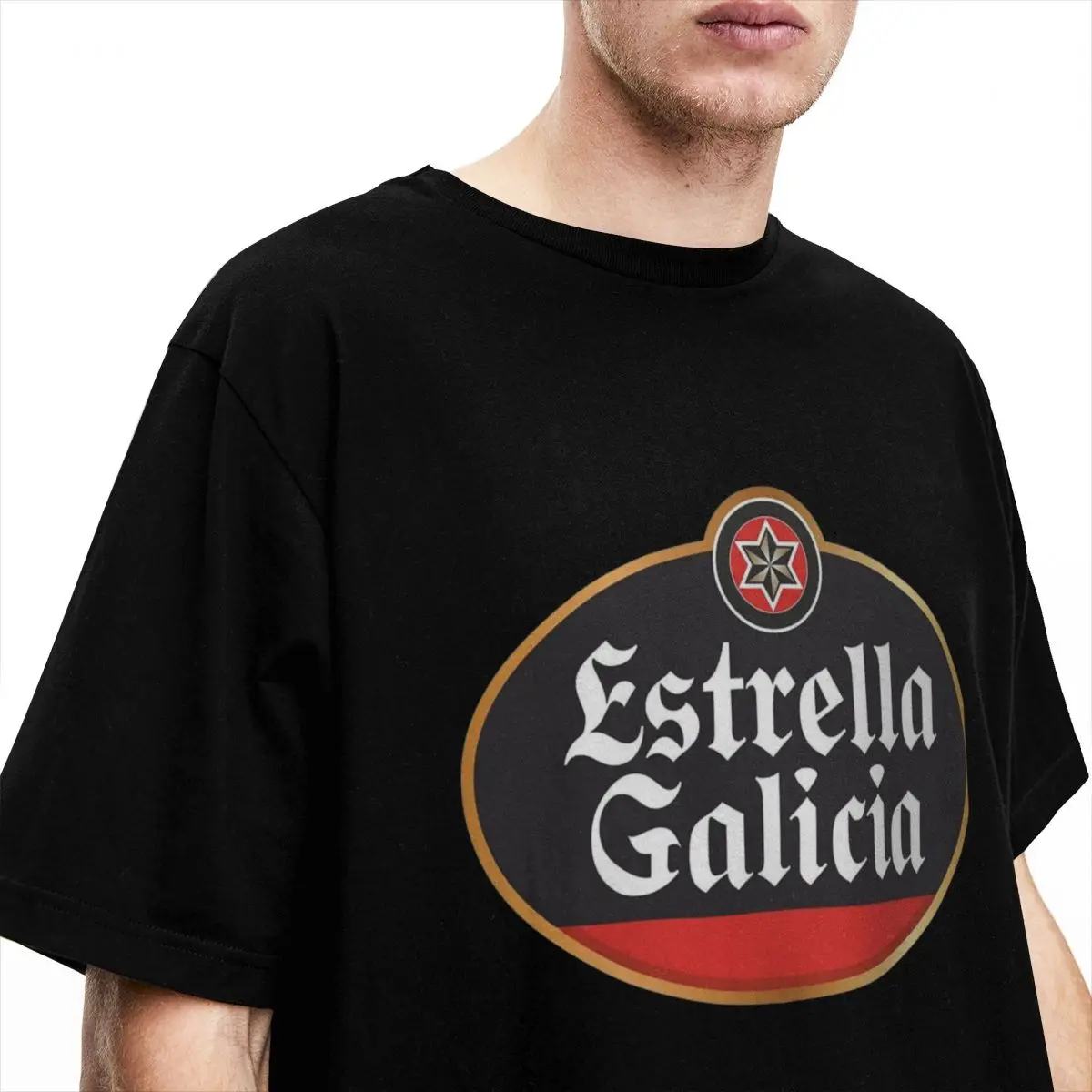 Estrella Galicia Beer Spain T-Shirt Men\'s Lager Beer Vintage Cotton T-Shirts Summer Round Neck Tee Shirt Oversized Clothing