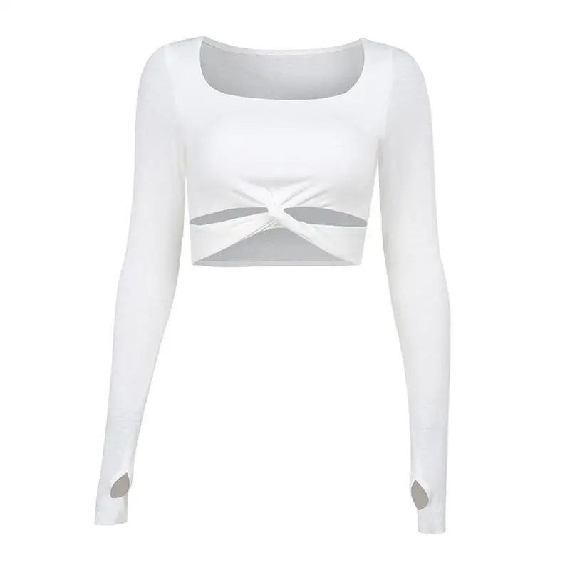 Casual Longsved Tirt Women's Crop Top Spring 2023 round Ne ort Sve Slim Fit Pure Color Splice Long Sve Tirt