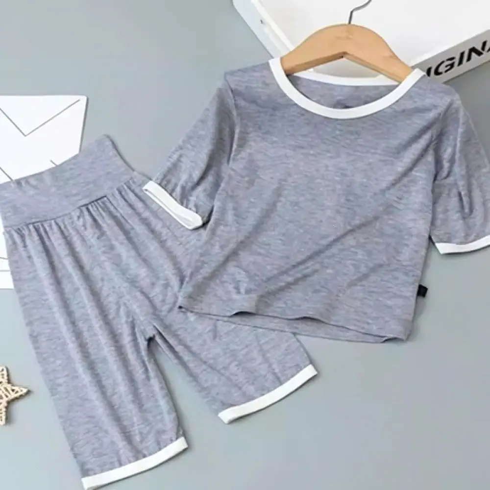 Soft Modal Kids Pajamas Set Summer Thin Breathable Sleepwear Childrens Short Sleeve Home Clothes Girls Boys Loungewear