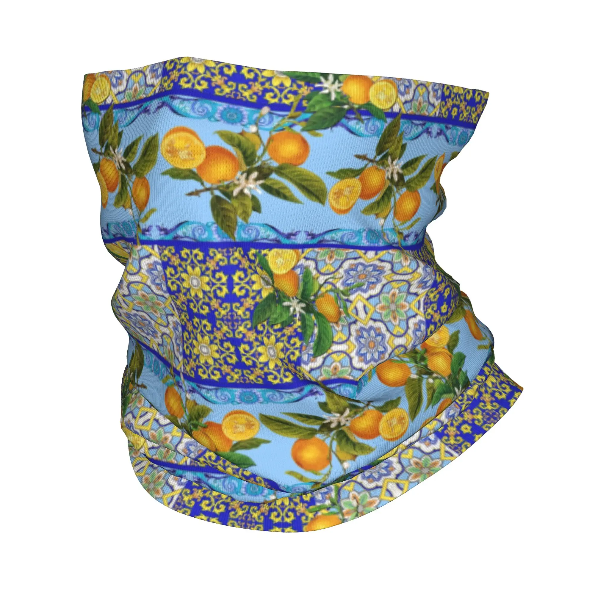 Bandana personalizada con azulejos mediterráneos, naranjas, limones, polaina para el cuello, bufanda para la cara a prueba de viento, cubierta para mujeres y hombres, pasamontañas de tubo