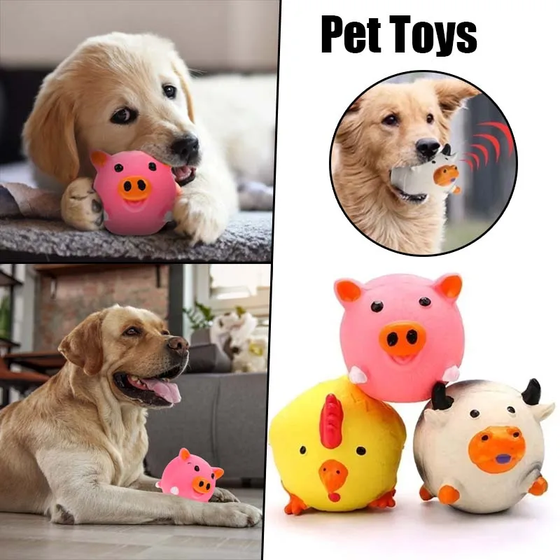 Pet Dog Vocal Toy Durable Dog Chew Toys Pigs Cows Chickens Tough Squeaky Dog Grinding Teeth Toys Pet Latex To Clean Teeth Toys