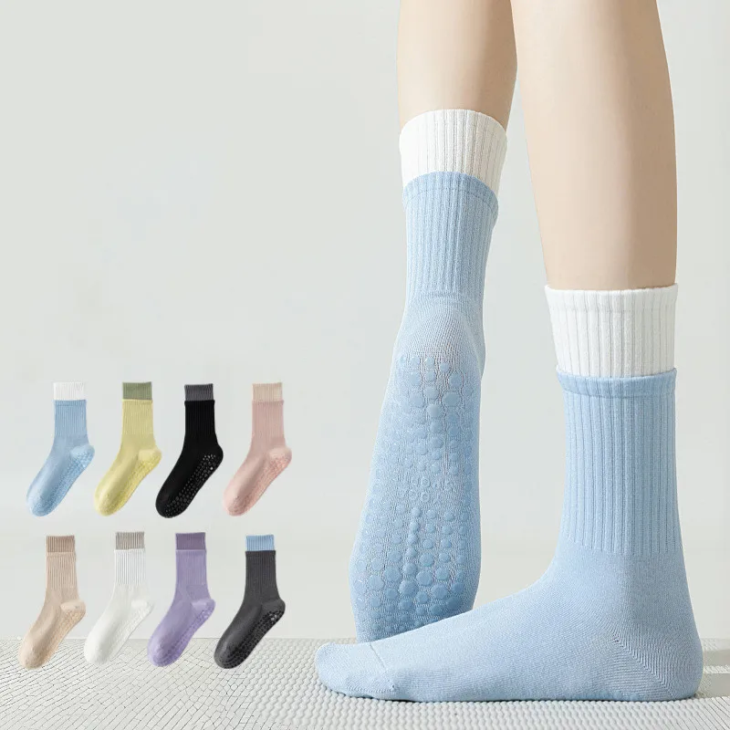 Chaussettes de Yoga antidérapantes aux couleurs assorties pour femmes, chaussettes de sport professionnelles pour Pilates, tricotées en coton, pour gymnastique, Fitness, entraînement en salle