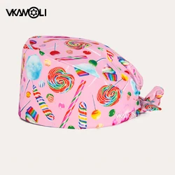 Cartoon Pink lollipop pattern scrubs cap Nursing lab work dust breathable scrub hat nurse accessories pet shop clinic hat