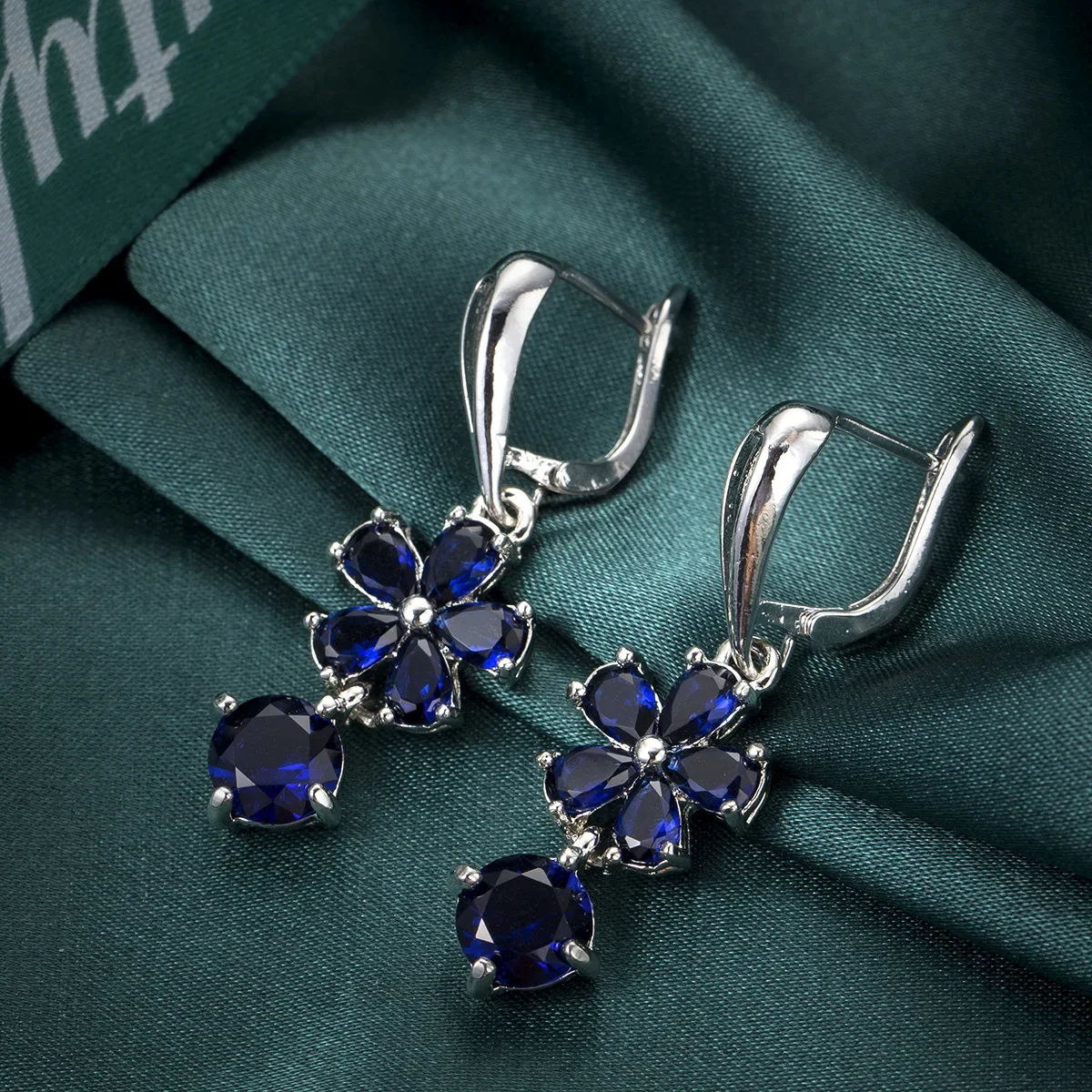 SODROV Korean Fashion Blue Zircon Jewelry Romantic Flower Shape Drop Earrings for Women