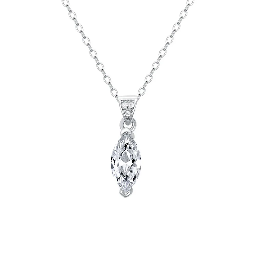 

Marquise Moissanite Pendant 1 Carat Solitaire S925 Sterling Silver Dainty Choker Chain Necklace White Gold Plated Women