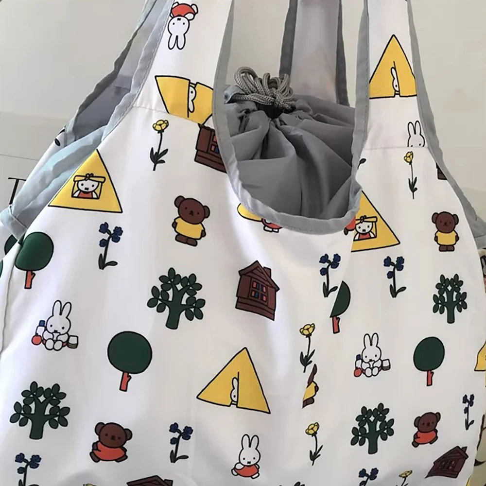 Urocza torba na zakupy z Miffy, kreskówkowy królik, nadruk, duża pojemność, sznurkowa, przenośna, torba wielokrotnego użytku, prezent dla dziewczyny.