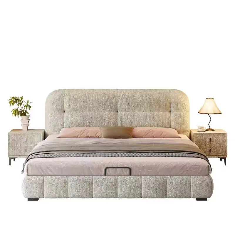 

！@2025 Factory Price High-End Modern Light Luxury Style Italian French Style Soft Bed Simple Chenille Velvet Bed