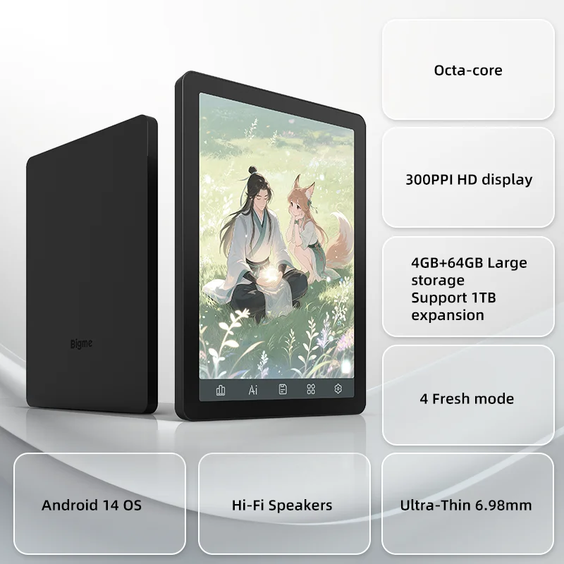 Bigme E-book Reader B6, 6-Inch E-Ink Electronic Book, 36-Level Front Light, 4GB+64GB Android 14 OS, Support Google Play E-Reader