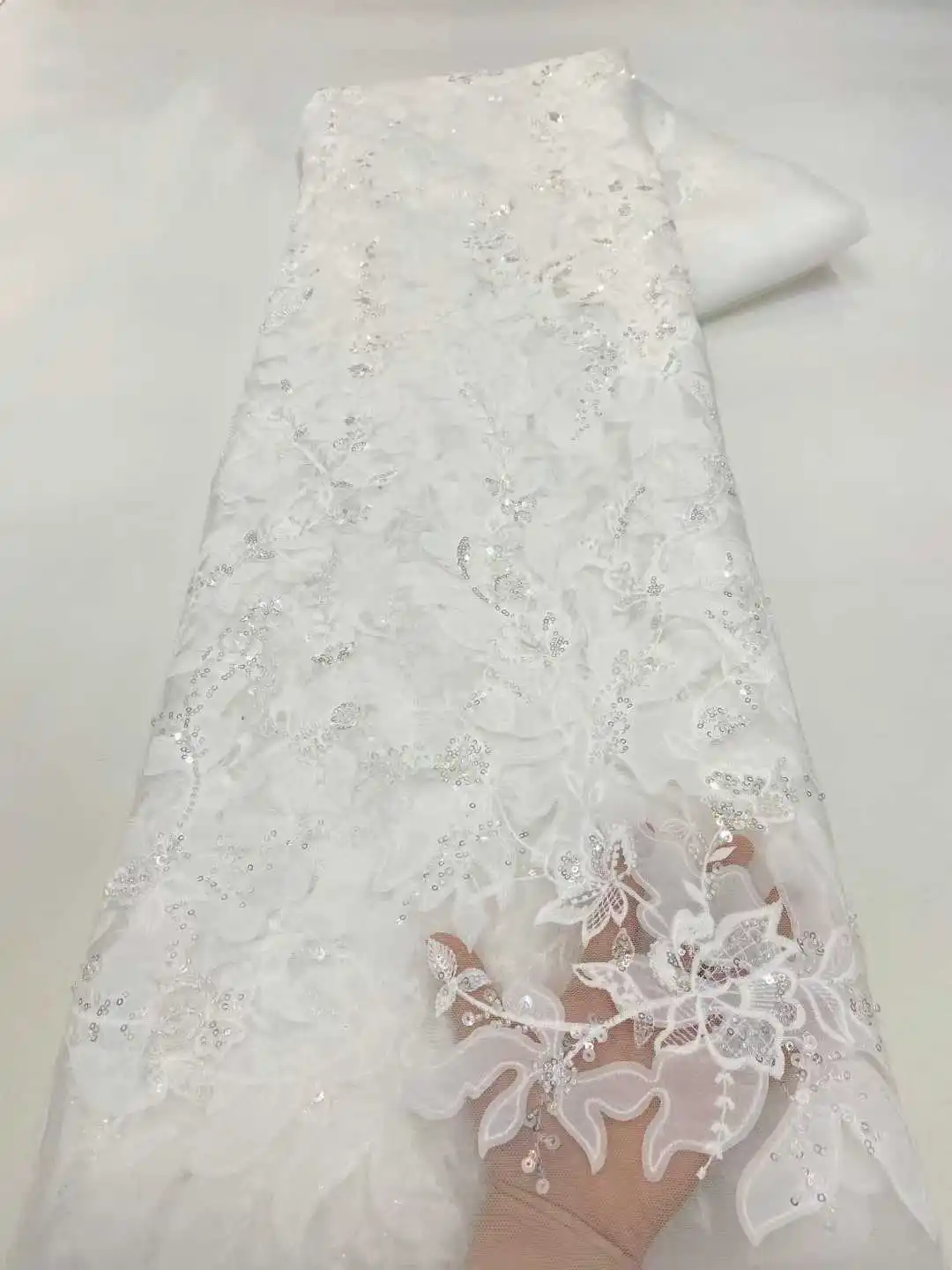 Kain Renda Afrika Berkualitas Tinggi untuk Pengantin Nigeria, Payet Bordir Manik-Manik, Kain Renda Tulle Prancis untuk Pernikahan 5Y SZ1488