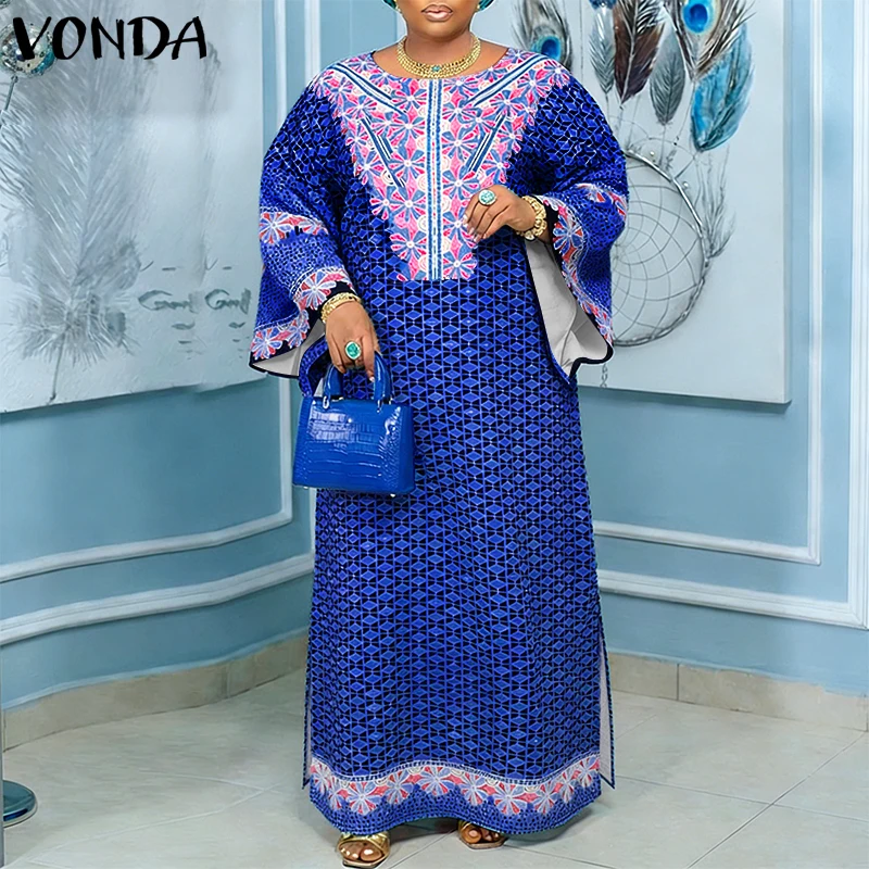 

Summer Spring Women Long Maxi Dress VONDA Elegant Plus Size Dresses Print Vestidos OL Party Long Sleeve Sundress Streetwear