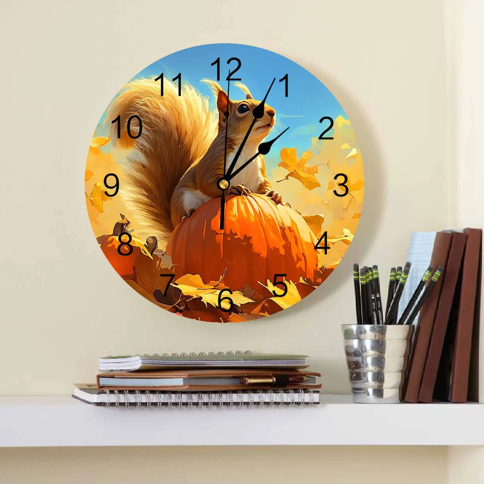 

Squirrel Pumpkin Maple Leaf Modern Home Decor Digital Clock Living Room Decor Wall Stickers Wall Clocks