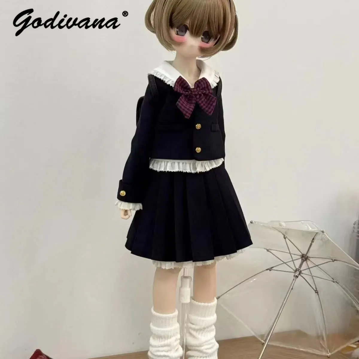 ob24-ob26-ensemble-pour-poupee-bjd-1-6-style-« sweet-jk-academy »-haut-a-col-en-dentelle-a-volants-et-jupe-plissee-nœud-papillon-a-carreaux-jambieres-vetements-pour-poupee