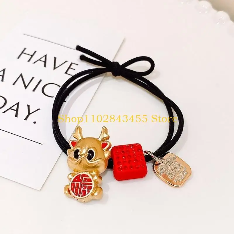 49MC Chinese New Year Hair Band Girl Braid Rubber Band Zodiac Dragon Hair Elastic - Image 2