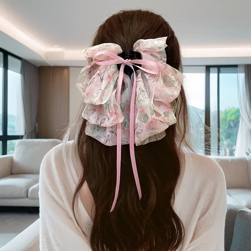 

Female Bubble Hair Clips Accessories Elegant Women Ladies Bow Hair Claw Chiffon Hairpins Mother Hair Styling Tools New Headwear
