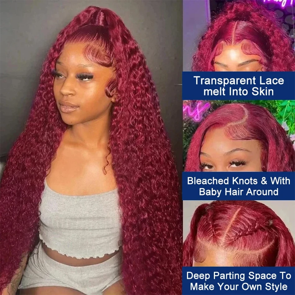 Wiggogo Red Wig 99J Burgundy Lace Front Wig 13X4 Curly Human Hair Wigs Hd Lace Wig 13X6 Human Hair Colored Deep Wave Frontal Wig