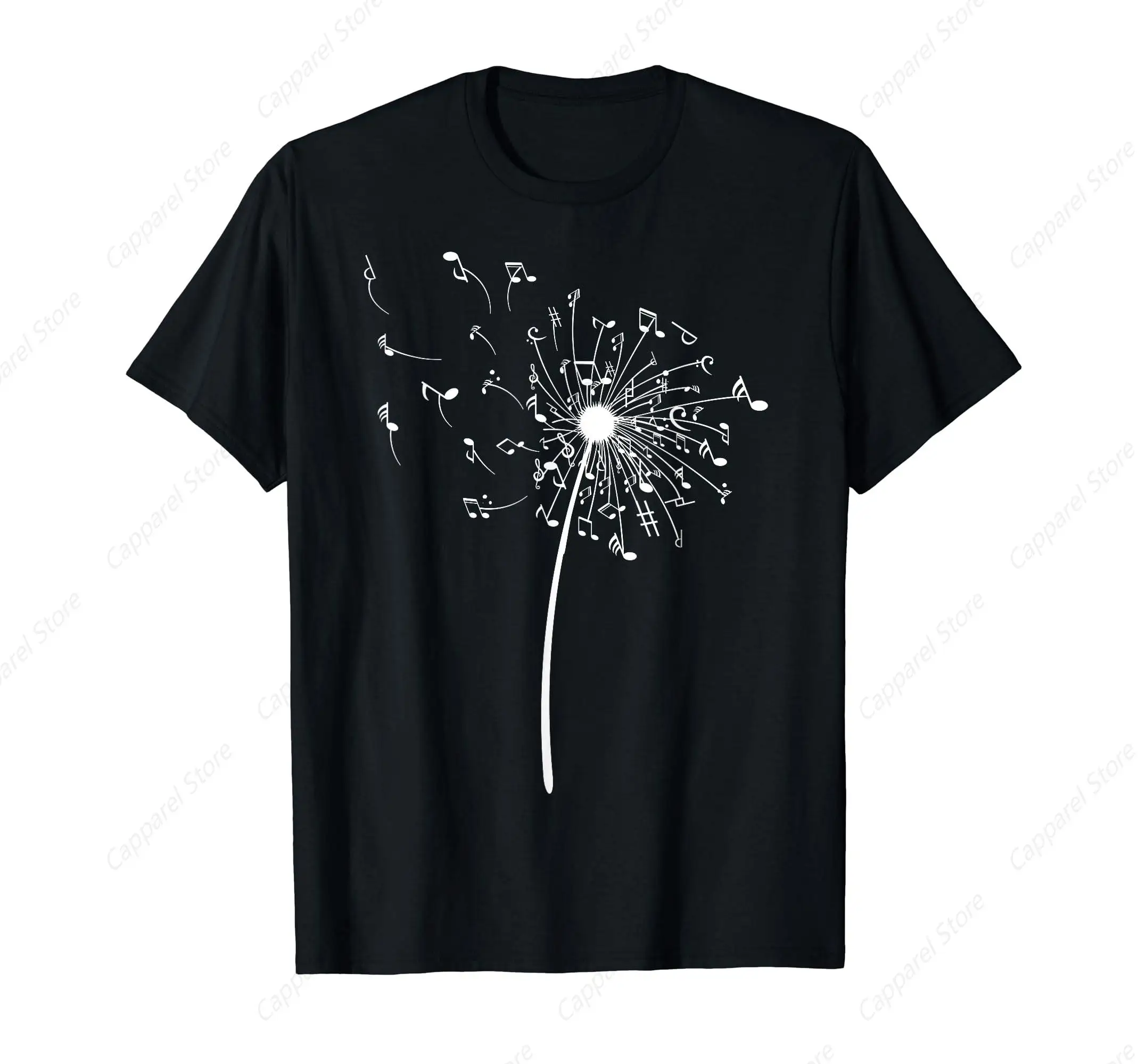 

Funny Music Notes Dandelion Flower T-Shirt for Men Cotton 100% Summer Tops Women