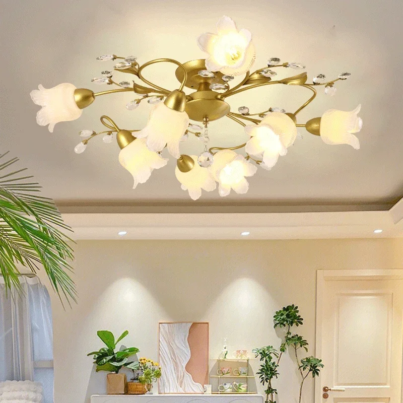 APRIL  American Pastoral Ceiling Light French Golden Creativity Flower Living Room Dining Room, Bedroom Home Decoration Lights