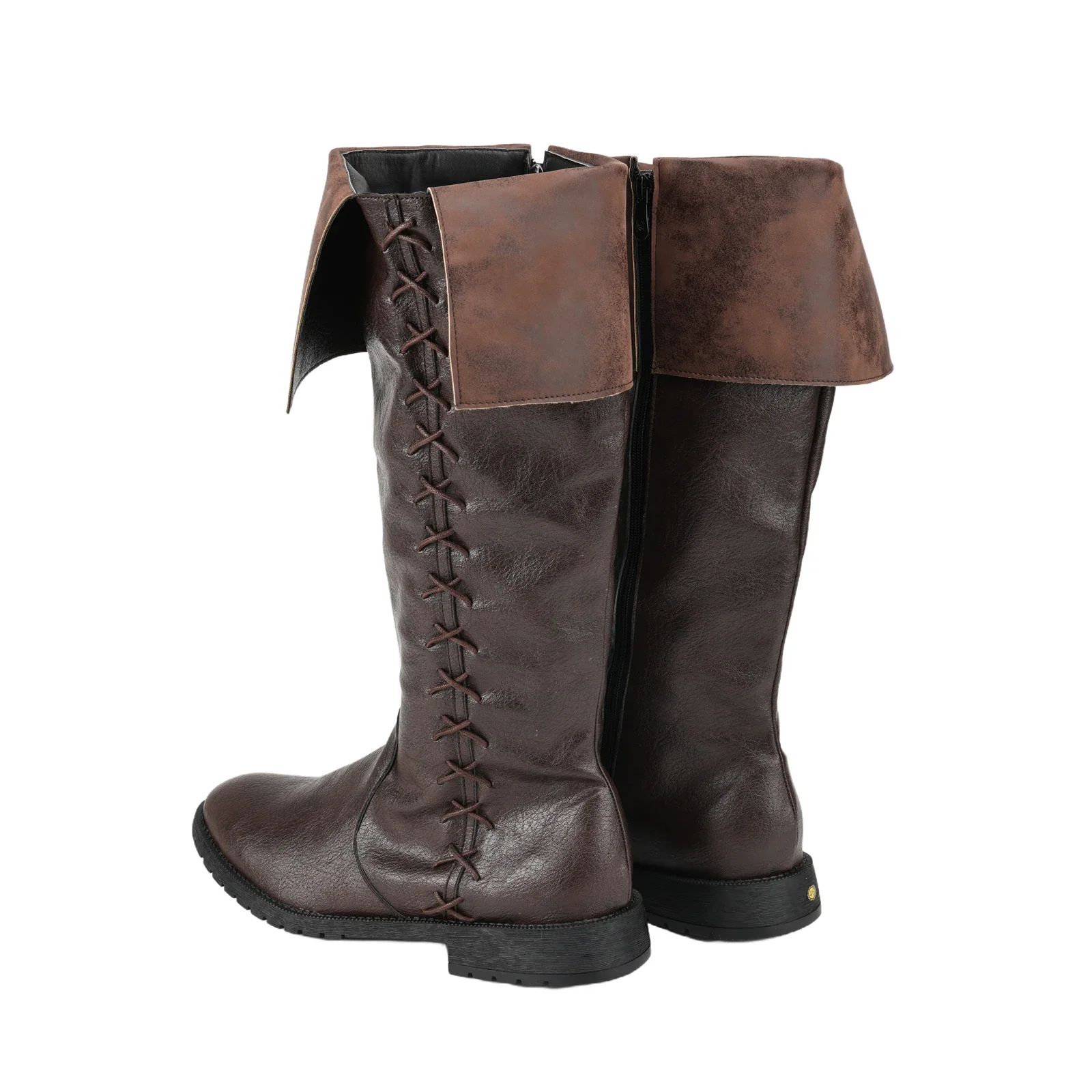 Botas medievales para hombre, botas de pirata renacentistas, botas hasta la rodilla de caballero, botas de cuero con cremallera de guerrero vikingo, zapatos de Cosplay para Halloween