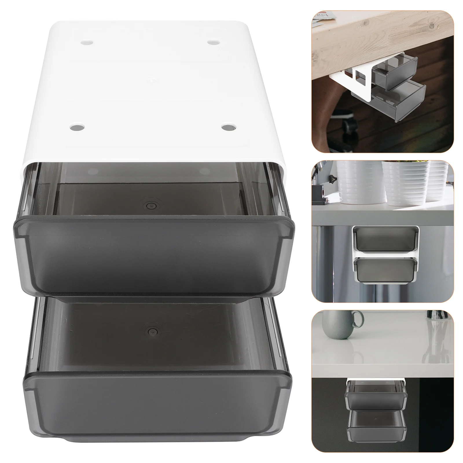 

Drawer Type Box Plastic Multi-Purpose Under Desk Organizer Large Capacity Stationery Pen Jewelry Holder Adhesive Storage Case