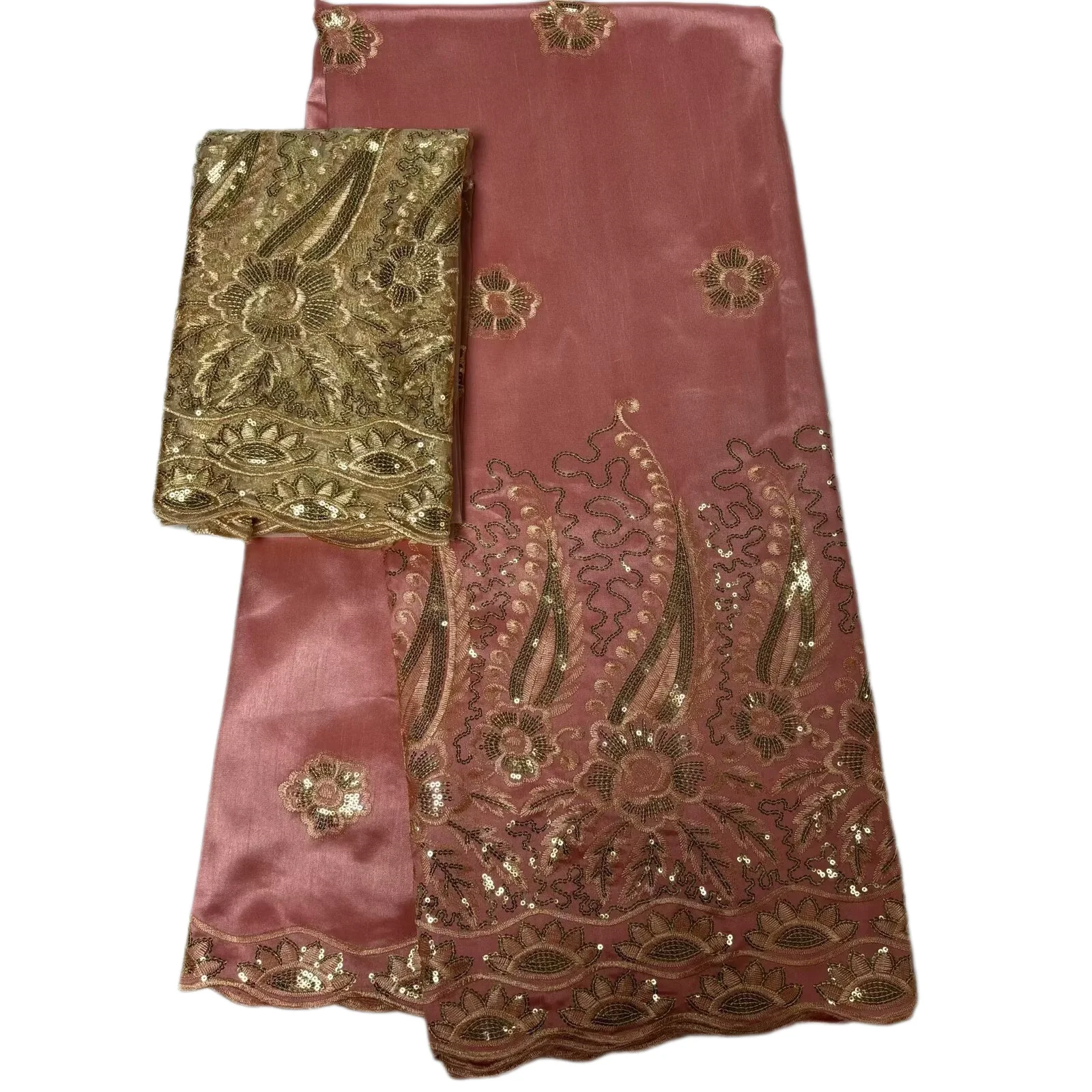 Pailletten George Kant 2025 Hoge Kwaliteit Indiase George Kant Stof Met Franse Netto Kant Stof Blouse Voor Trouwjurk 5 + 2Yards QZ
