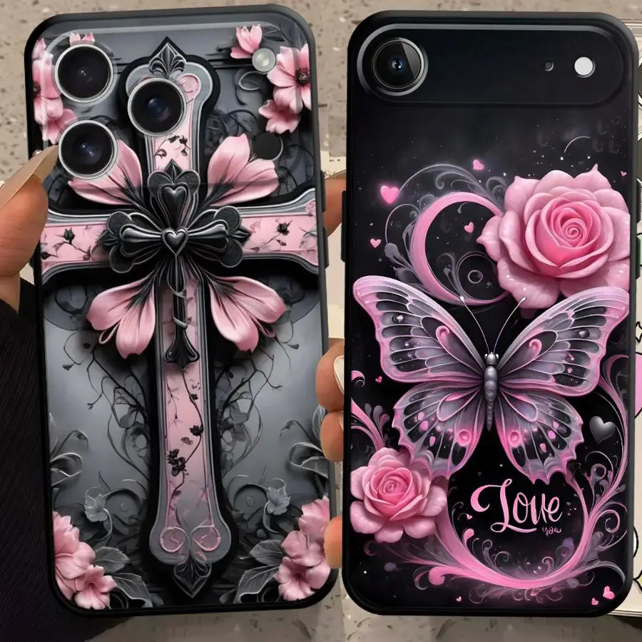 Case for Apple iPhone 17 Pro Max 16 Air 7 8 13 Mini 11 12 Plus XS XR 15 Phone Cover Pink Flowers And Butterflies
