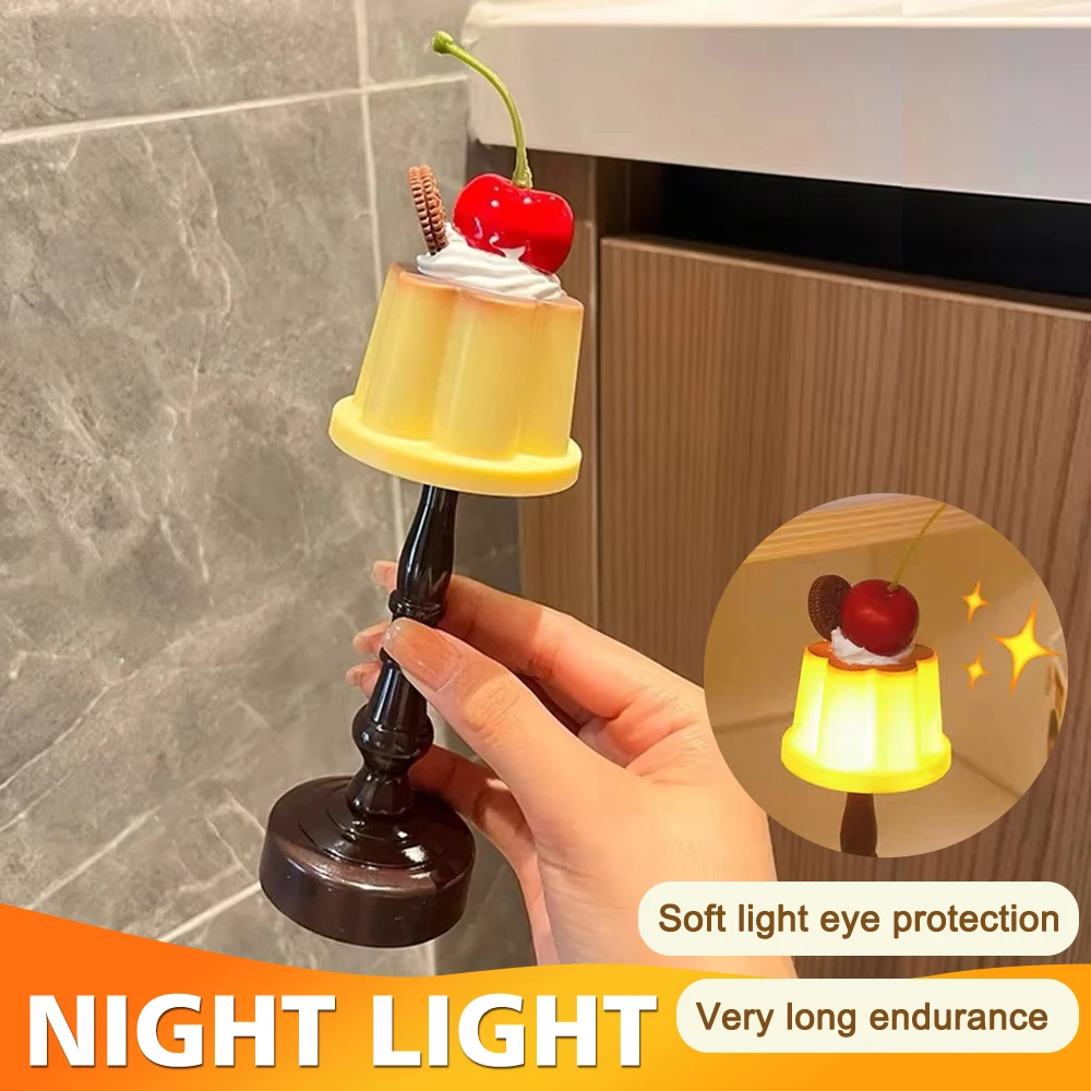 

Mini Cute Pudding Night Light LED Desk Lamp Bedside Bedroom Bar Room Decor Battery Powered Atmosphere Sleeping Light kid Gifts