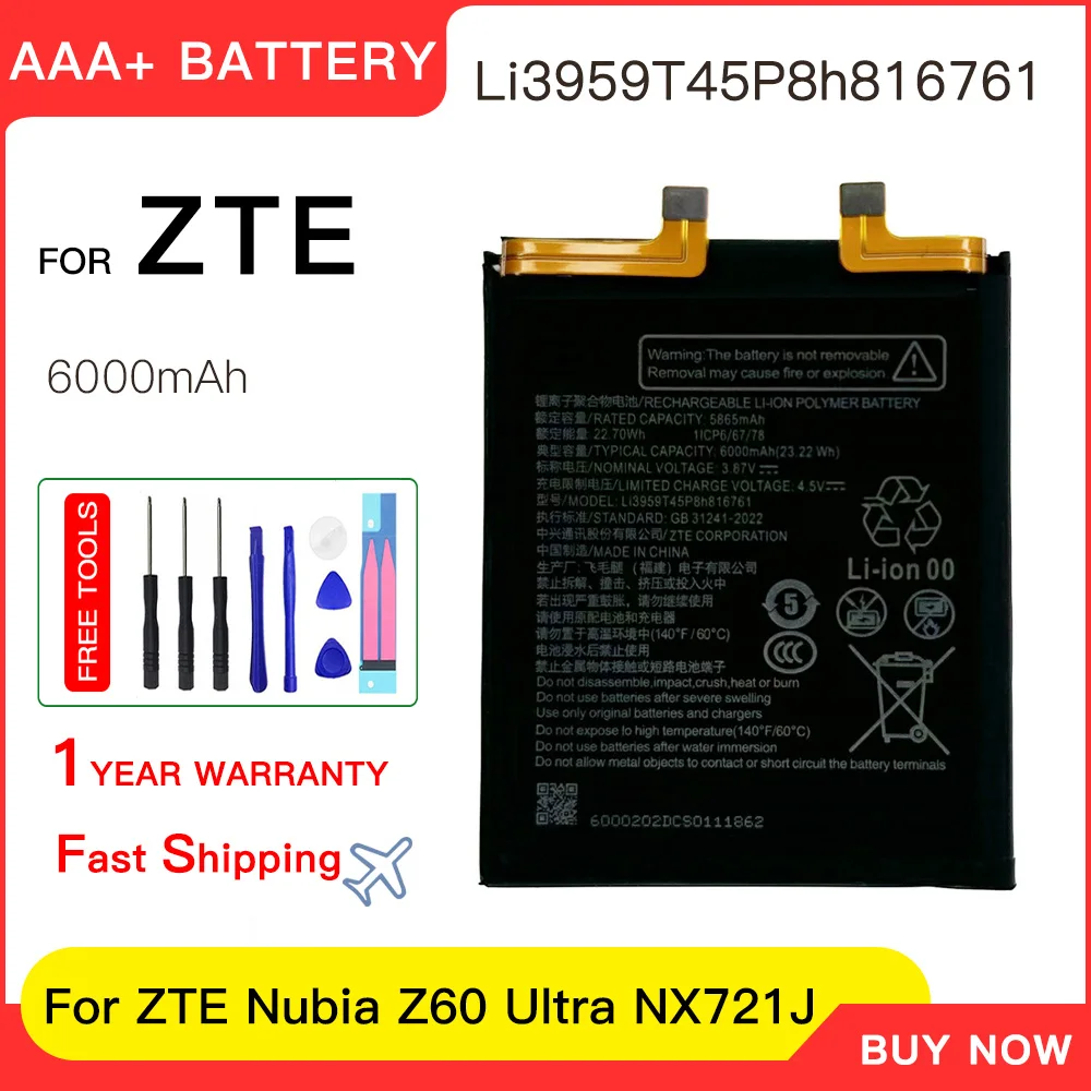 Genuine 6000mAh Battery Li3959T45P8h816761 Battery For ZTE Nubia Z60 Ultra NX721J  Phone Replacement Battery Batteria