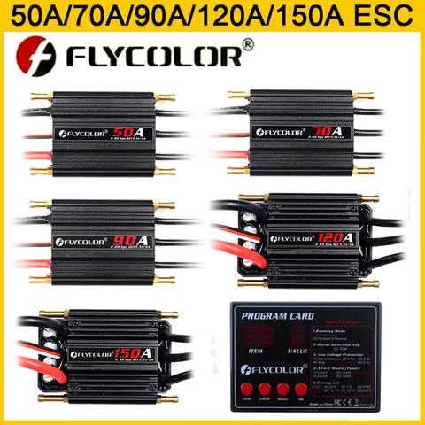 Original flycolor 50a 70a 90a 120a 150a controlador de velocidade esc sem escova cartão de proximidade 2-6s lipo bec 5.5v/5a para modelo de barco rc
