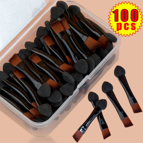 Brochas de maquillaje de doble cabezal, hoja en ángulo, delineador de ojos, sombra de ojos, cabezal de esponja portátil, brochas para sombra de ojos, uso en seco y húmedo