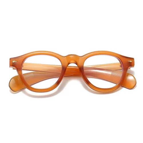 Imagen 2 del producto Gafas de lectura redondas Anti-Blu-Ray, montura de gafas para mujer, monturas ópticas Retro, montura de gafas naranja para hombre