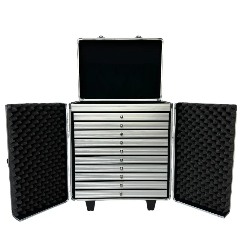Jewelry storage box with cargo box Large capacity exhibition Multi-layer with drawer tie rod with wheel Jewelry display box