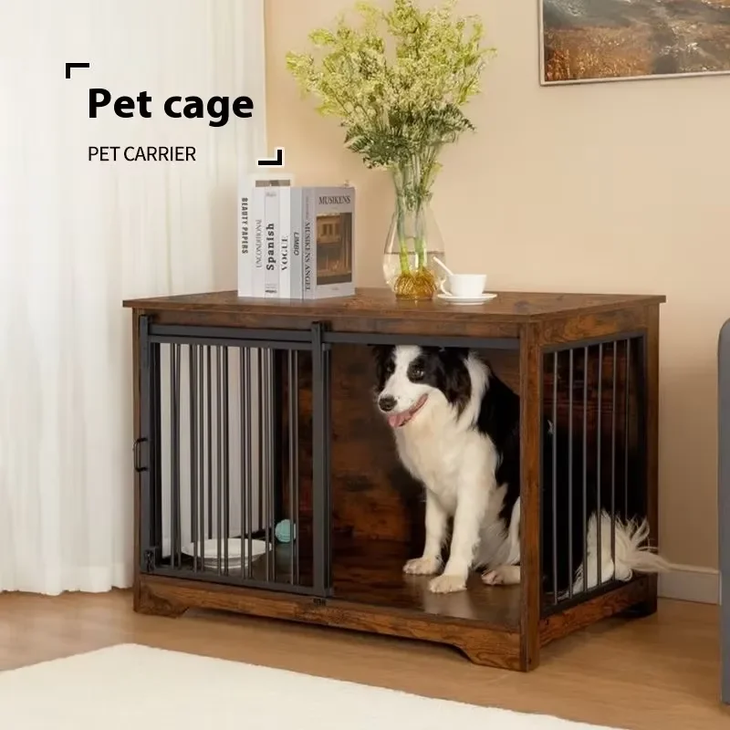 Modern Luxury Solid Metal and Wood Dog Crate Furniture with Button Closure for Large Dogs Eco-friendly Storage