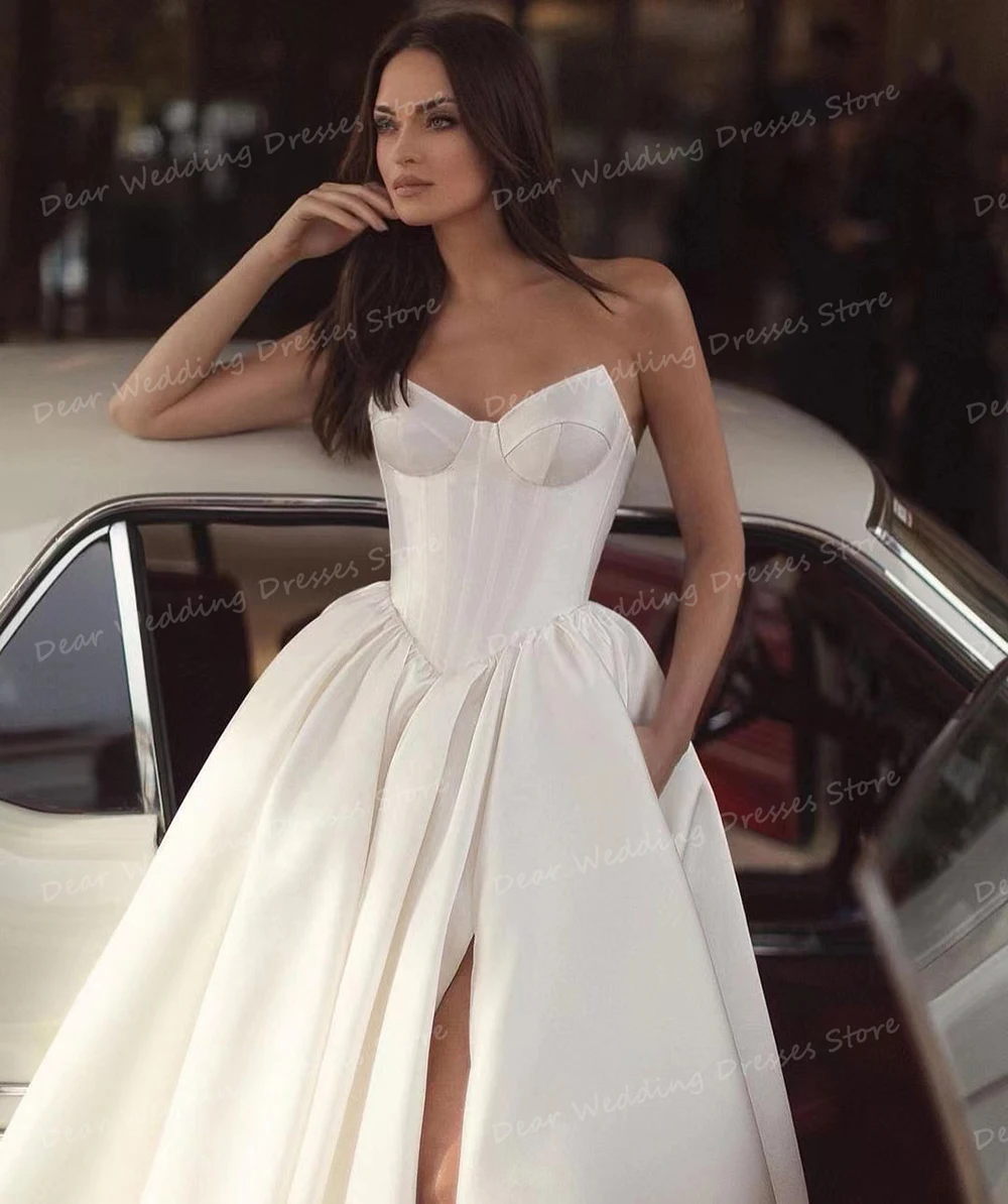 Klassische Brautkleider eine Linie sexy Seite geteilt für Frauen Brautkleider ärmellose rücken freie Prinzessin formale Robe de mariée 웨