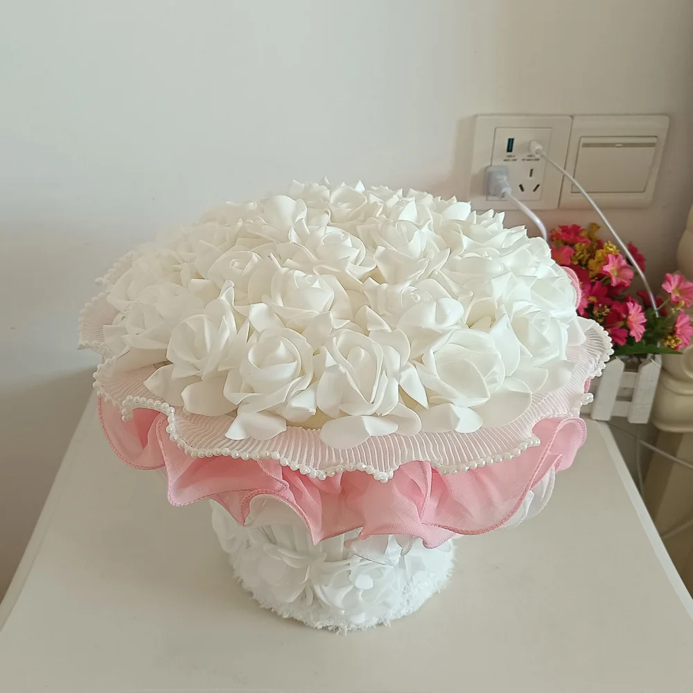 Bela criativa buquê de rosas candeeiro de mesa decoração de casamento quarto luz noturna de cabeceira