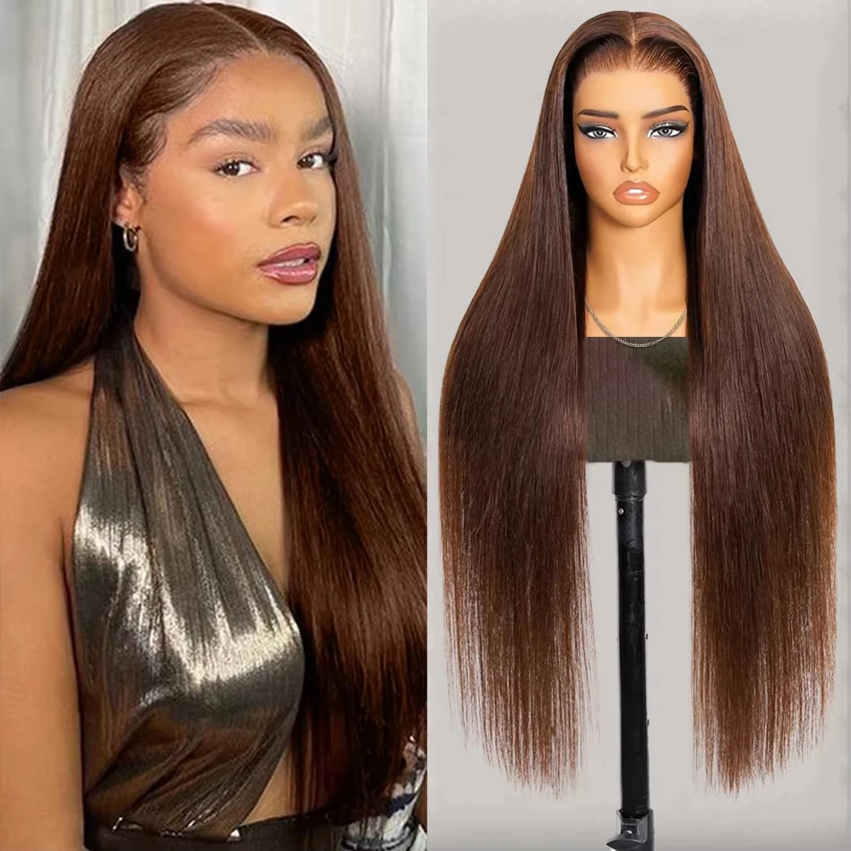 الشوكولاته براون مستقيم الدانتيل شعر مستعار أمامي شعر الإنسان 13x6 HD الدانتيل أمامي خصلات الشعر المستعار الإنسان 220% الكثافة الدانتيل شعر مستعار أمامي للنساء