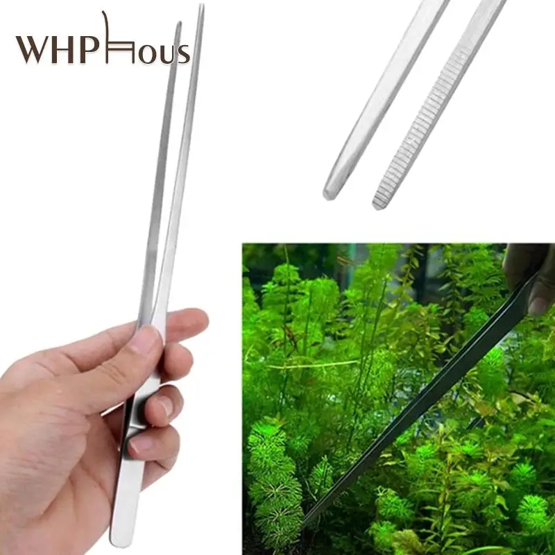 Stainless Steel Aquarium Tweezers Pliers Fish Tank Plant Aquascape Tools Straight Curved Forceps Clip Aquatic Feeding Tongs 27cm