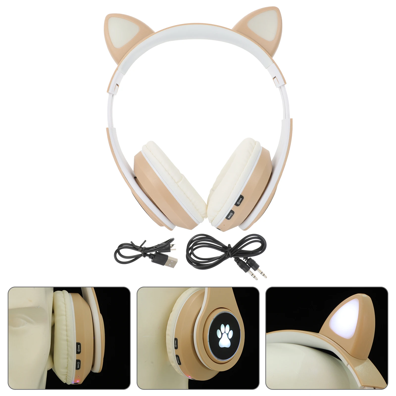 

Cat Ear Wireless Headset Foldable Stereo LED Light Hifi Bass Over Ear Headphones Wireless Gaming Headphones for Cellphone Office
