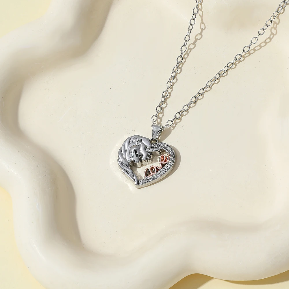 Unicorn Love Heart Pendant Necklace Magical Rhinestone Inlaid Necklace Rose LOVE Letter Fantasy Story Themed Jewelry Gift