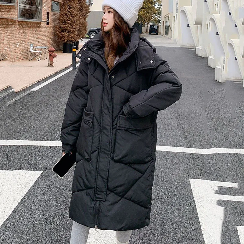 Women's Detachable Hooded Parker Overcoat, Thick Warm Long Down Coat, Cotton Padded Jacket, Casual Fashion, Autumn, Winter, New