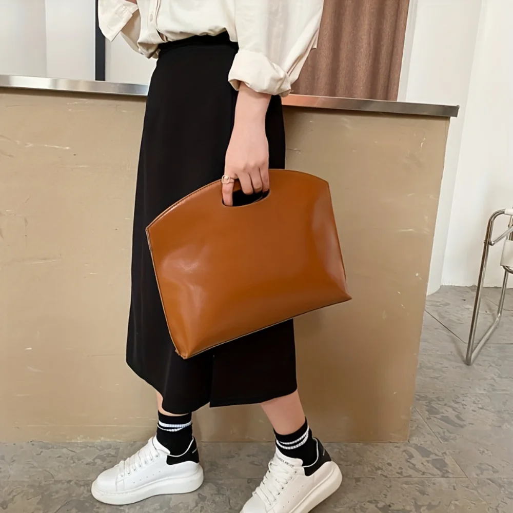 Vintage Minimalist Retro PU Leather Top Handle Clutch Bag & Purse for Women