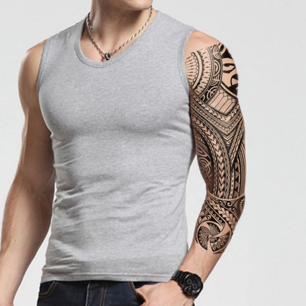 Duży pełny rękaw na ramię Wodoodporna tymczasowa naklejka na tatuaż Indian Tribal Machine Turtle Totem Fake Tatoo Body Art Mężczyźni Kobiety Noga